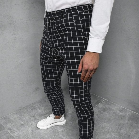 Plaid Tapered Men's Pants With Slant Pockets - Picture 7 of 9